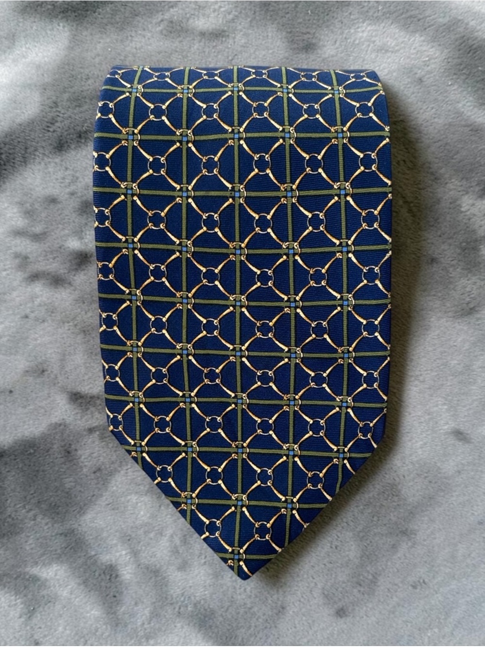Bert Pulitzer Collectors Edition VTG 100% Silk Tie 3.75/56” Navy Geometric USA